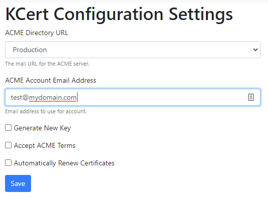 KCert Configuration Page